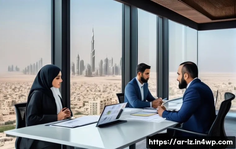 패턴 인식 능력과 전략적 사고의 관계 - A professional Middle Eastern business meeting scene set in a modern office with Arabic calligraphy ...