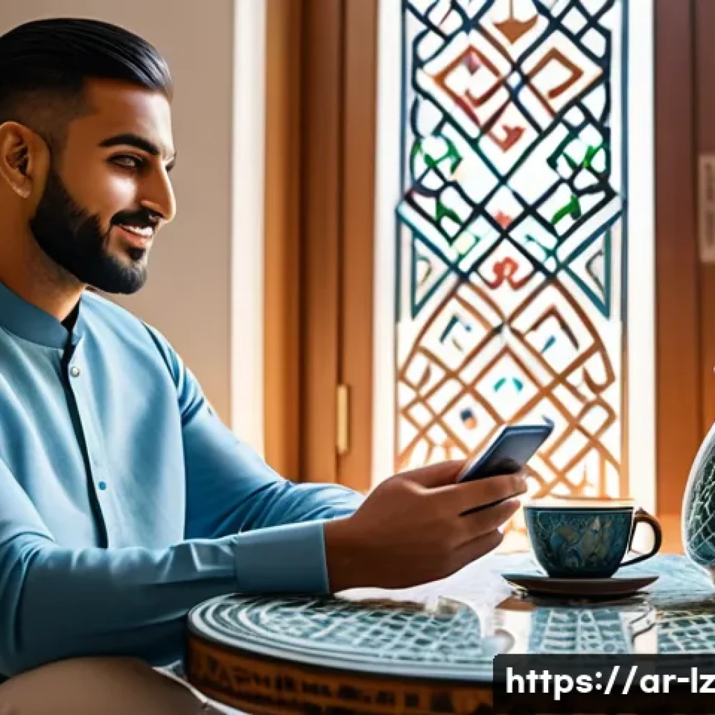 패턴 인식 연습을 위한 앱 사용법 - A modern Arabic man using a smartphone app designed for pattern recognition skill development, sitti...