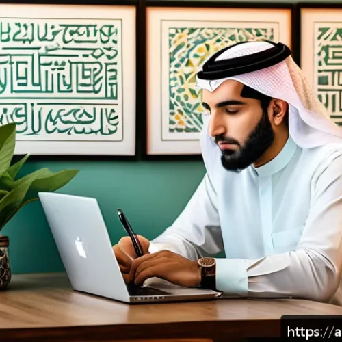Home 31 패턴 인식 향상을 위한 자기 개발 방법 - A serene, modern Middle Eastern home office scene featuring a young Arab professional deeply focused...