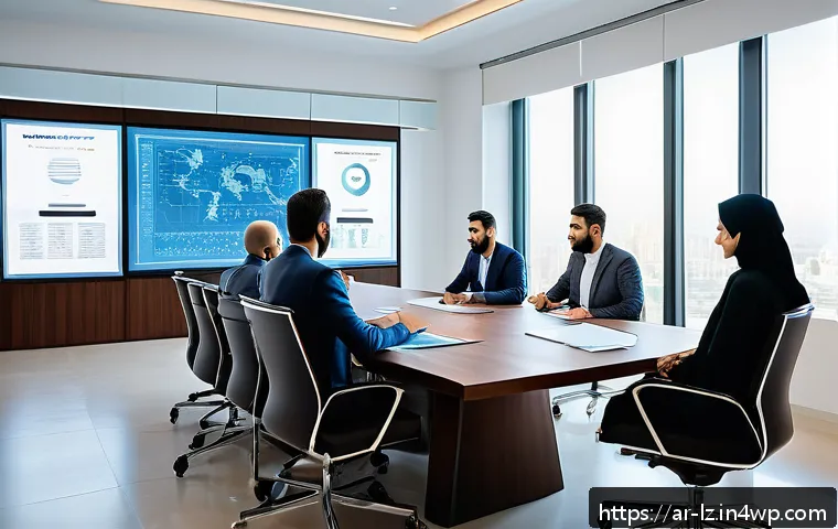 패턴 인식 능력 향상을 위한 직업적 환경 - A modern Arab office setting featuring a diverse team of Middle Eastern professionals engaged in an ...