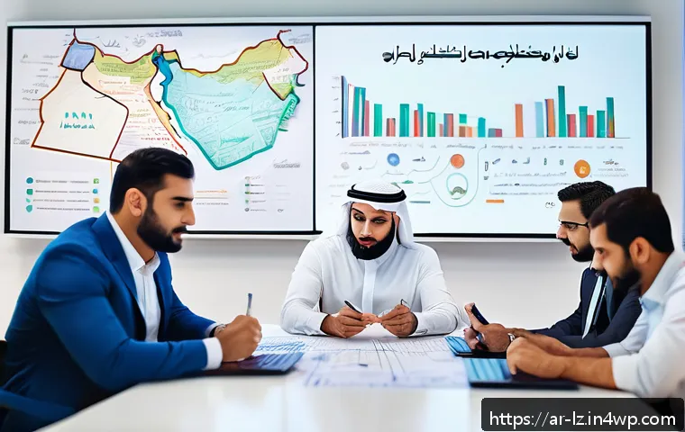 패턴 인식 능력 향상에 적합한 자원 - A professional Middle Eastern office scene showing a diverse group of Arabic-speaking business peopl...